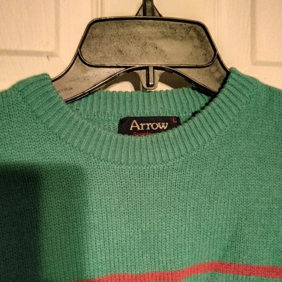 Vintage 80's Arrow SportsWear Teal Striped Crewneck 100% Acrylic Sweater( Size L - Picture 6 of 9